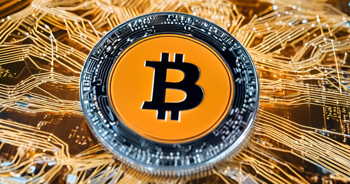 Digital representation of Bitcoin with a futuristic blockchain network background